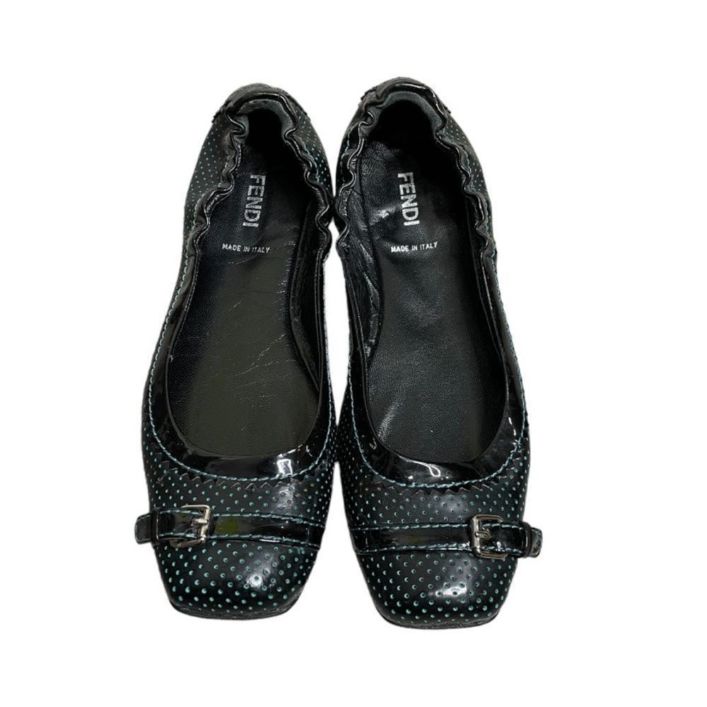 FENDI Ballerina Camoscio Nocciola Leather Buckle Scrunch Flats